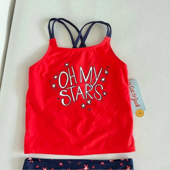 Oh My Stars Red/Blue Tankini Cat & Jack Girls Swimsuit 2 Piece Set Size Medium - Picture 3 of 7